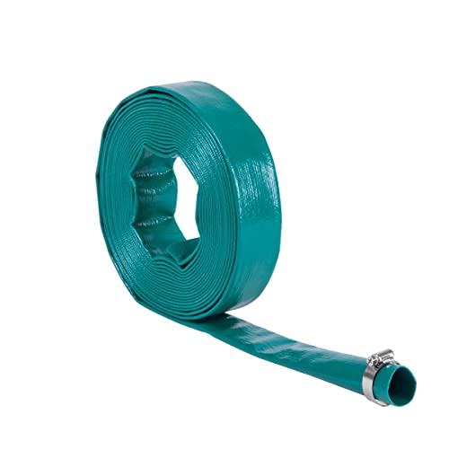 VONROC Kit Tuyau Plat Universel 10m x 32mm - Évacuer l'Eau Polluée - Pression Maximale 8 Bar - Collier de Serrage Inclus