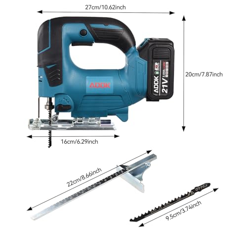 Scie sauteuse sans fil 21 V 2 x |0Ah batteries 5 lames 3 vitesses Coupe Bois Métal