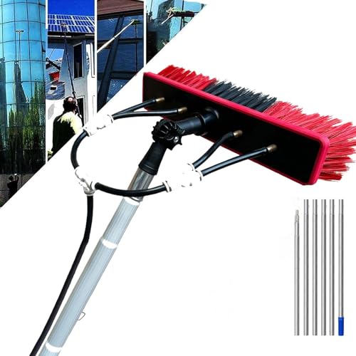 Brosse de Nettoyage télescopique Alimentée en Eau avec Tête Rotative à 180°, Idéale pour Nettoyage de Vitres Extérieures