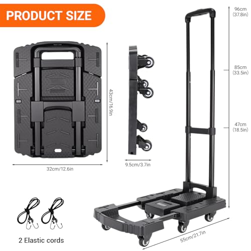 Chariot Pliant BBWELL Capacité de Charge de 200KG pour Maison/Bureau/Déménagement avec 6 Roues et 2 Cordes élastiques