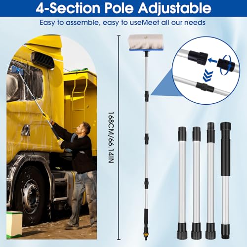 Brocha telescopique YYAQZD pour camions et camping-cars - Manche télescopique 168 cm - Lavage automobile efficace - Adap