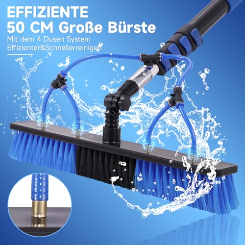 Brosse de lavage télescopique de 5 m, nettoyeur de toit de terrasse avec raccord d'eau de 10 m, en aluminium robuste, br