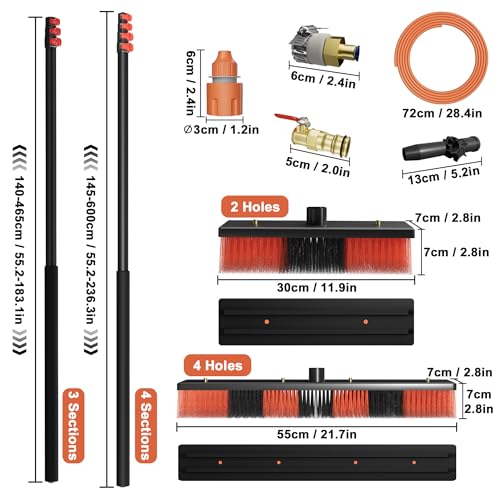 FIVMEN Brosse de lavage télescopique de 6 m avec manche télescopique et tête de 55 cm - Nettoyage professionnel pour fen