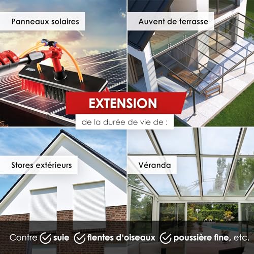 BoomDing Perche Télescopique pour Nettoyage de Panneaux Solaires - Extensible à 4,60 Mètres - Brosse et Tuyau Inclus pou
