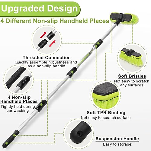 "Telescopique Brosse Lavage Voiture 165cm Poils Doux Kit Nettoyage Extérieur pour SUV Camion Caravane Déneigement"