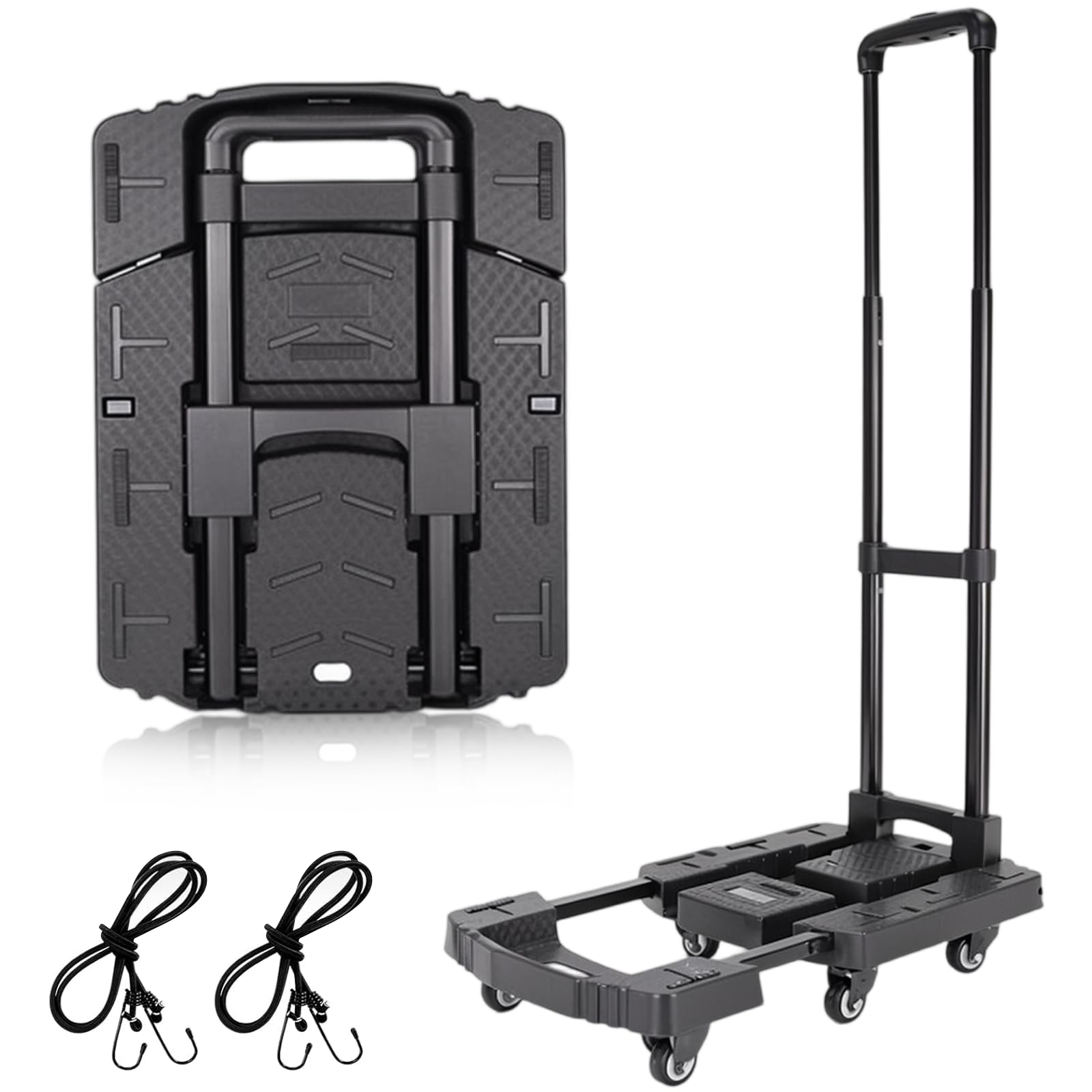 Chariot Pliant BBWELL Capacité de Charge de 200KG pour Maison/Bureau/Déménagement avec 6 Roues et 2 Cordes élastiques