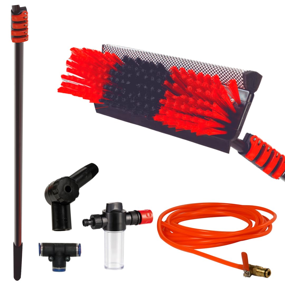VENTEO Brosse à Eau de Lavage Telescopic 7 Mètres - Adapteur d'Angle Professionnel avec Éponge et Raclette - Distributeu