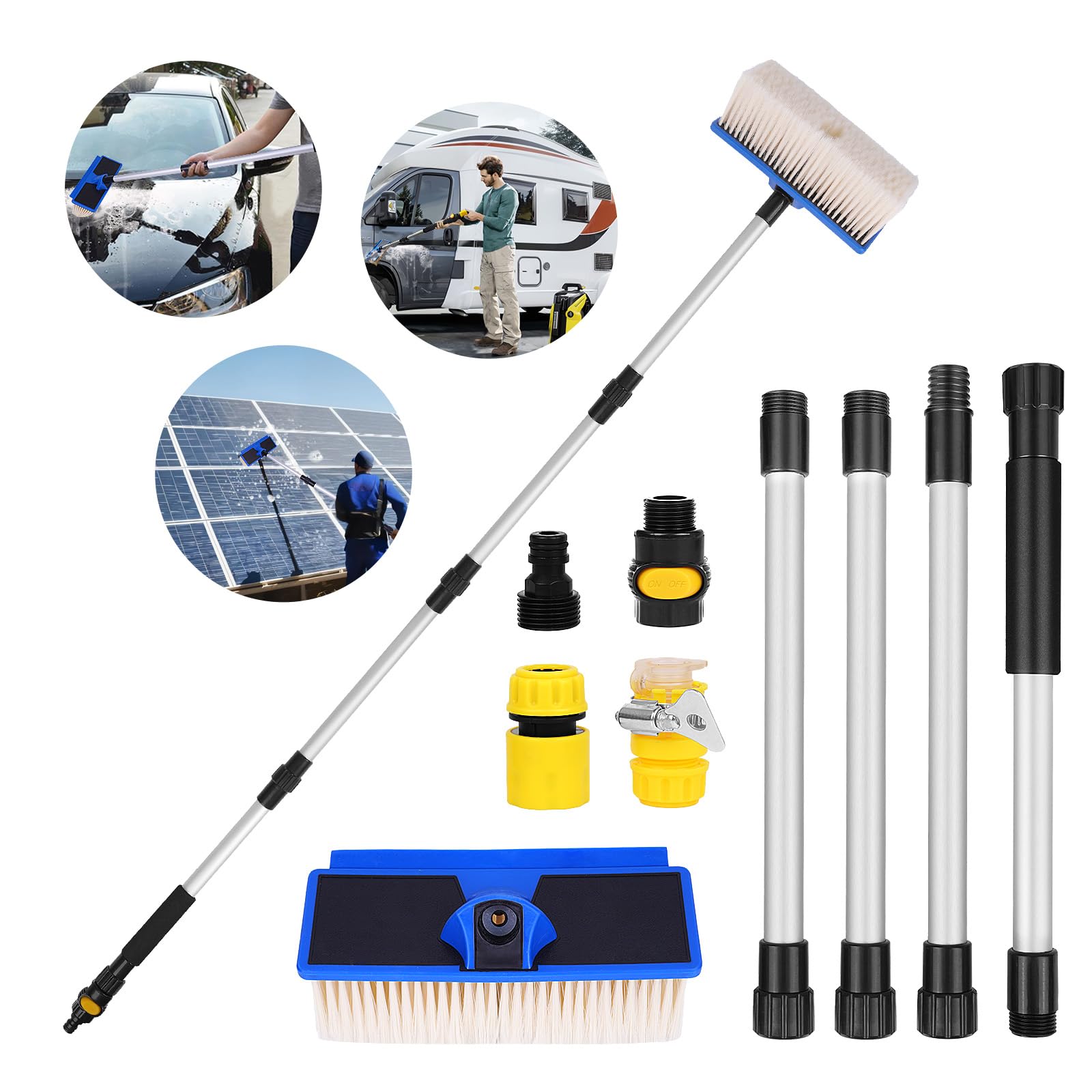 Brocha telescopique YYAQZD pour camions et camping-cars - Manche télescopique 168 cm - Lavage automobile efficace - Adap