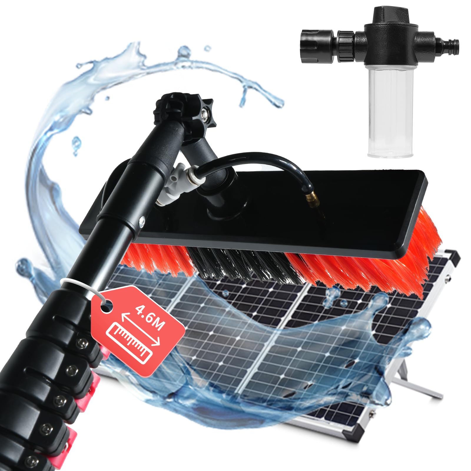 Brosse de lavage télescopique 4,6 m - Nettoyage fenêtres, toits et panneaux solaires - Étendue et durabilité
